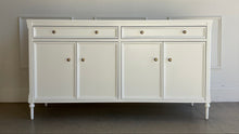 Load image into Gallery viewer, Good Bones Furniture Boylan Sideboard in White Dove, solid mahogany media credenza with two full-extension drawers and four soft-close cabinet doors.