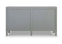Load image into Gallery viewer, Beautifully designed spacious 6 drawer dresser wrapped in a Pale Blue linen with gorgeous ring hardware. The color is a light pale green with hints of light blue. Good Bones Furniture
