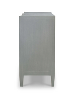 Load image into Gallery viewer, Beautifully designed spacious 6 drawer dresser wrapped in a Pale Blue linen with gorgeous ring hardware. The color is a light pale green with hints of light blue. Good Bones Furniture