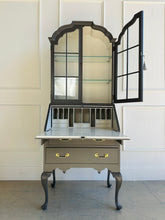 Load image into Gallery viewer, Upper glass cabinet of Queen Anne–style vintage secretary with two glass shelves for display and storage