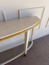 Load image into Gallery viewer, Detail view of the hand-painted pearl effect top on the Judith Leiber console by Theodore Alexander, showcasing its layered texture and luminous finish