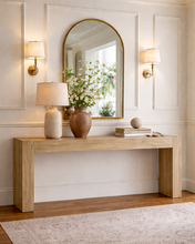 Load image into Gallery viewer, Tuscan Rustic Distressed Console crafted from solid teak, styled in an elegant entryway with warm neutral decor by Good Bones Furniture in Raleigh, North Carolina