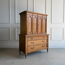 Load image into Gallery viewer, This vintage armoire by American of Martinsville is a beautifully made storage piece with the kind of quality and proportion that make it ideal for a custom lacquer finish. The clean, tailored silhouette feels classic but versatile, while the upper cabinet and three lower drawers provide practical, concealed storage for clothing, linens, office supplies, or media. Good Bones Furniture