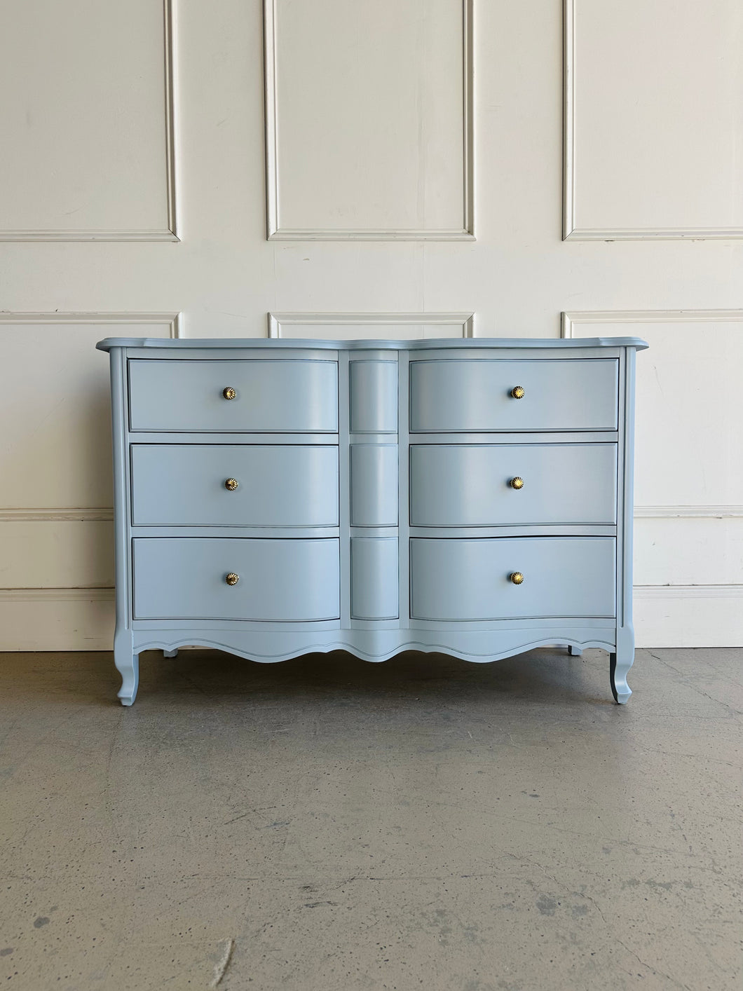 French Provincial 6 Drawer Dresser in Custom Blue