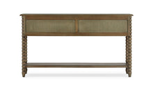 Load image into Gallery viewer, The Bramble Cholet 2 Drawer Console blends classic European influence with refined craftsmanship, featuring hand-turned bobbin legs, carved bead detailing, and antique brass ring hardware. Good Bones Furniture
