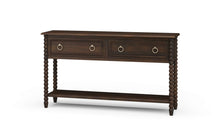 Load image into Gallery viewer, The Bramble Cholet 2 Drawer Console blends classic European influence with refined craftsmanship, featuring hand-turned bobbin legs, carved bead detailing, and antique brass ring hardware. Good Bones Furniture
