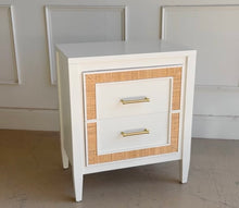 Load image into Gallery viewer, Belgravia Bedside Tables in White Dove with Natural Rattan
