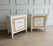 Load image into Gallery viewer, Belgravia Bedside Tables in White Dove with Natural Rattan
