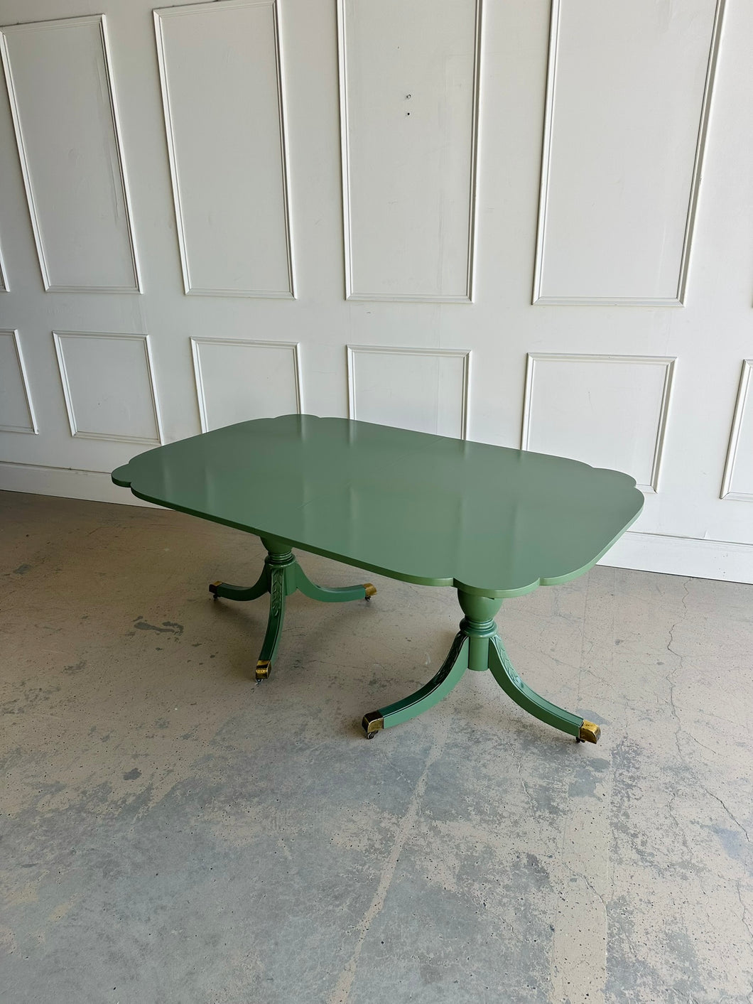Mahogany Pedestal Dining Table in Custom Green