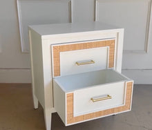 Load image into Gallery viewer, Belgravia Bedside Tables in White Dove with Natural Rattan
