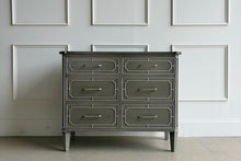 Load image into Gallery viewer, Inspired by antique Regency pieces, the Ambrose Chest by Ambella Homeblends classic architectural detailing with a refined, modern finish. Regency-style fretwork frames each of the six drawers, creating layered dimension and tailored symmetry across the façade. Good Bones Furniture
