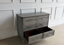 Load image into Gallery viewer, Inspired by antique Regency pieces, the Ambrose Chest by Ambella Homeblends classic architectural detailing with a refined, modern finish. Regency-style fretwork frames each of the six drawers, creating layered dimension and tailored symmetry across the façade. Good Bones Furniture
