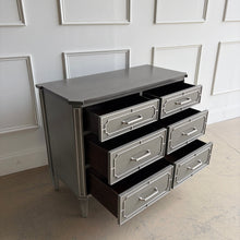 Load image into Gallery viewer, Inspired by antique Regency pieces, the Ambrose Chest by Ambella Homeblends classic architectural detailing with a refined, modern finish. Regency-style fretwork frames each of the six drawers, creating layered dimension and tailored symmetry across the façade. Good Bones Furniture
