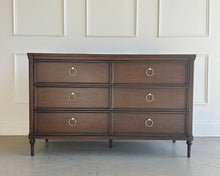 Load image into Gallery viewer, Boylan 6 drawer dresser in Sorrel Mahogany by Good Bones Furniture, featuring classic vintage proportions, solid mahogany construction, and brass ring hardware in Raleigh, North Carolina
