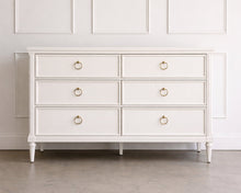 Load image into Gallery viewer, Boylan 6 drawer dresser finished in White Dove, featuring solid mahogany construction, soft-close drawers, and classic Boylan collection styling by Good Bones Furniture.
