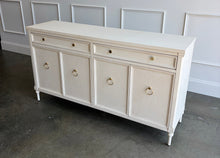 Load image into Gallery viewer, Good Bones Furniture Boylan Sideboard in Marian White, solid mahogany dining room buffet with two soft-close drawers, four doors, and adjustable interior shelving.
