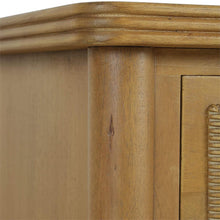 Load image into Gallery viewer, The Bramble Martinique Open Nightstand with Drawer combines classic craftsmanship with practical bedside storage. Expertly crafted from solid mahogany, this versatile piece features carved rope molding, bamboo-inspired corner posts, tapered legs, and elegant metal hardware that lend a relaxed yet sophisticated character. A spacious drawer keeps nighttime essentials tucked away, while the open lower shelf provides convenient storage for books, baskets, or decorative accents. Good Bones Furniture
