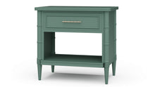 Load image into Gallery viewer, The Bramble Martinique Open Nightstand with Drawer combines classic craftsmanship with practical bedside storage. Expertly crafted from solid mahogany, this versatile piece features carved rope molding, bamboo-inspired corner posts, tapered legs, and elegant metal hardware that lend a relaxed yet sophisticated character. A spacious drawer keeps nighttime essentials tucked away, while the open lower shelf provides convenient storage for books, baskets, or decorative accents. Good Bones Furniture
