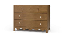 Load image into Gallery viewer, The Bramble Chloe 4 Drawer Dresser combines timeless craftsmanship with a distinctive scalloped apron and clean, versatile proportions. Crafted from solid mahogany, it features two smaller upper drawers and two full-width lower drawers for practical, organized storage. Brass teardrop hardware adds an elegant finishing touch. Good Bones Furniture

