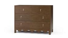 Load image into Gallery viewer, The Bramble Chloe 4 Drawer Dresser combines timeless craftsmanship with a distinctive scalloped apron and clean, versatile proportions. Crafted from solid mahogany, it features two smaller upper drawers and two full-width lower drawers for practical, organized storage. Brass teardrop hardware adds an elegant finishing touch. Good Bones Furniture

