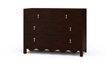 Load image into Gallery viewer, The Bramble Chloe 4 Drawer Dresser combines timeless craftsmanship with a distinctive scalloped apron and clean, versatile proportions. Crafted from solid mahogany, it features two smaller upper drawers and two full-width lower drawers for practical, organized storage. Brass teardrop hardware adds an elegant finishing touch. Good Bones Furniture
