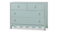 Load image into Gallery viewer, The Bramble Chloe 4 Drawer Dresser combines timeless craftsmanship with a distinctive scalloped apron and clean, versatile proportions. Crafted from solid mahogany, it features two smaller upper drawers and two full-width lower drawers for practical, organized storage. Brass teardrop hardware adds an elegant finishing touch. Good Bones Furniture
