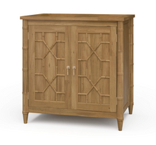 Load image into Gallery viewer, Elevate your bathroom with the Grosvenor Single Vanity, where classic design meets customizable luxury. Featuring beautiful faux bamboo fretwork on two cabinet doors, this piece brings timeless elegance with a touch of coastal and vintage charm. Good Bones Furniture
