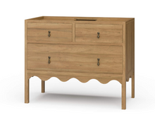 Load image into Gallery viewer, Bramble Chloe Single Vanity, a stunning blend of classic craftsmanship &amp; timeless elegance. Featuring a beautiful scalloped bottom, solid mahogany construction, and one spacious functioning drawer, this piece is both chic &amp; practical. Good Bones Furniture
