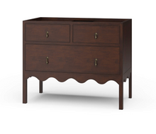 Load image into Gallery viewer, Bramble Chloe Single Vanity, a stunning blend of classic craftsmanship &amp; timeless elegance. Featuring a beautiful scalloped bottom, solid mahogany construction, and one spacious functioning drawer, this piece is both chic &amp; practical. Good Bones Furniture
