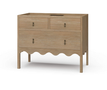 Load image into Gallery viewer, Bramble Chloe Single Vanity, a stunning blend of classic craftsmanship &amp; timeless elegance. Featuring a beautiful scalloped bottom, solid mahogany construction, and one spacious functioning drawer, this piece is both chic &amp; practical. Good Bones Furniture

