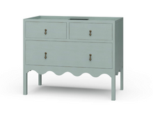 Load image into Gallery viewer, Bramble Chloe Single Vanity, a stunning blend of classic craftsmanship &amp; timeless elegance. Featuring a beautiful scalloped bottom, solid mahogany construction, and one spacious functioning drawer, this piece is both chic &amp; practical. Good Bones Furniture
