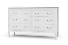 Load image into Gallery viewer, The Chelsea 6 Drawer Dresser is a stunning blend of classic craftsmanship and vintage-inspired charm. Designed in an exquisite faux bamboo style, this piece adds sophisticated texture and timeless appeal to any space. Crafted from solid mahogany, it offers both durability and beauty, making it a standout investment piece for your home. Solid brass hardware. Good Bones Furniture
