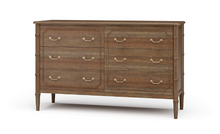 Load image into Gallery viewer, The Chelsea 6 Drawer Dresser is a stunning blend of classic craftsmanship and vintage-inspired charm. Designed in an exquisite faux bamboo style, this piece adds sophisticated texture and timeless appeal to any space. Crafted from solid mahogany, it offers both durability and beauty, making it a standout investment piece for your home. Solid brass hardware. Good Bones Furniture
