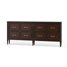 Load image into Gallery viewer, Designed with a clean, elongated silhouette, the Bramble Chelsea Long Narrow Sideboard offers substantial storage in a refined, space-conscious profile. At just 10 inches deep, it’s ideal for hallways, dining spaces, or behind a sofa—delivering function without visual weight. Good Bones Furniture
