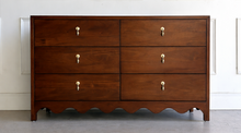 Load image into Gallery viewer, Clean-lined but full of character, the Bramble Chloe Dresser is a modern heirloom in the making. Its distinctive scalloped apron brings a playful architectural detail to this classic silhouette, while the six soft, self close drawers offer generous storage. Good Bones Furniture
