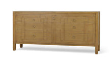Load image into Gallery viewer, The Knightsbridge Large Dresser makes a striking statement with its generous scale and architectural detailing. Crafted from solid mahogany and veneers, it features seven drawers accented by layered geometric molding inspired by classic Greek key motifs.
