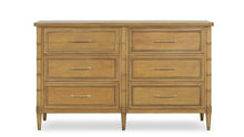Load image into Gallery viewer, The Bramble Martinique 6 Drawer Dresser blends timeless craftsmanship with relaxed island-inspired styling. Constructed from solid mahogany, this beautifully detailed dresser features carved rope molding around each drawer front, bamboo-inspired corner posts, tapered legs, and elegant brushed metal hardware. Good Bones Furniture
