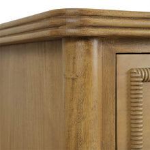 Load image into Gallery viewer, The Bramble Martinique 6 Drawer Dresser blends timeless craftsmanship with relaxed island-inspired styling. Constructed from solid mahogany, this beautifully detailed dresser features carved rope molding around each drawer front, bamboo-inspired corner posts, tapered legs, and elegant brushed metal hardware. Good Bones Furniture
