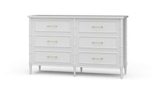 Load image into Gallery viewer, The Bramble Martinique 6 Drawer Dresser blends timeless craftsmanship with relaxed island-inspired styling. Constructed from solid mahogany, this beautifully detailed dresser features carved rope molding around each drawer front, bamboo-inspired corner posts, tapered legs, and elegant brushed metal hardware. Good Bones Furniture
