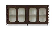 Load image into Gallery viewer, The Bramble Milano Sideboard blends traditional craftsmanship with eye-catching detail, making it the perfect statement piece for dining rooms, living spaces, or entryways. Handcrafted from solid mahogany, it features elegant stacked turning details and four framed glass-panel cabinet doors. Good Bones Furniture
