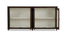Load image into Gallery viewer, The Bramble Milano Sideboard blends traditional craftsmanship with eye-catching detail, making it the perfect statement piece for dining rooms, living spaces, or entryways. Handcrafted from solid mahogany, it features elegant stacked turning details and four framed glass-panel cabinet doors. Good Bones Furniture
