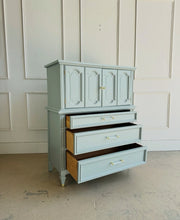 Load image into Gallery viewer, Mid Century Armoire by Dixie Furniture in Unusual Gray
