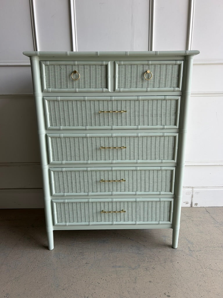 Dixie Furniture Vintage Wicker/Bamboo Chest in Prescott Green