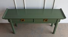 Load image into Gallery viewer, A striking blend of Ming-inspired form and refined modern lacquer, this vintage console by Century Furniture has been professionally refinished in a custom gloss green that transforms the piece into a bold yet timeless statement. Chinoiserie. Good Bones Furniture
