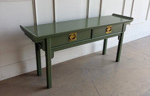 Load image into Gallery viewer, A striking blend of Ming-inspired form and refined modern lacquer, this vintage console by Century Furniture has been professionally refinished in a custom gloss green that transforms the piece into a bold yet timeless statement. Chinoiserie. Good Bones Furniture
