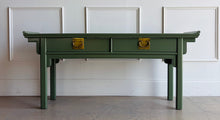 Load image into Gallery viewer, A striking blend of Ming-inspired form and refined modern lacquer, this vintage console by Century Furniture has been professionally refinished in a custom gloss green that transforms the piece into a bold yet timeless statement. Chinoiserie. Good Bones Furniture
