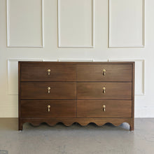 Load image into Gallery viewer, Solid mahogany scallop bottom 6 drawer dresser in walnut finish
