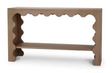 Load image into Gallery viewer, A sculptural showpiece that blends playful design with elevated craftsmanship, the Chloe Console is made from solid mahogany and features bold scalloped edges that add texture and movement to any space. Its unique silhouette makes a striking first impression, whether styled in an entryway, behind a sofa, or as a feature display in a gallery wall vignette.
