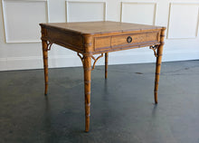 Load image into Gallery viewer, The Dunehaven Bamboo Game Table creates an inviting spot for cards, Mahjong, or an intimate conversation, with a square top that brings everyone within easy reach. Bamboo-inspired trim, turned legs, and curved stretcher details give it the collected character of a timeless favorite. Good Bones Furniture
