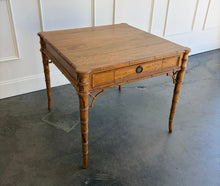 Load image into Gallery viewer, The Dunehaven Bamboo Game Table creates an inviting spot for cards, Mahjong, or an intimate conversation, with a square top that brings everyone within easy reach. Bamboo-inspired trim, turned legs, and curved stretcher details give it the collected character of a timeless favorite. Good Bones Furniture
